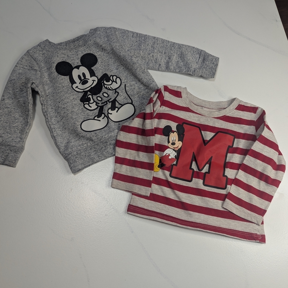 Disney Jumping Beans MICKEY Softest Fleece Crew & Striped Top, Lot Of 2 Size 18M
